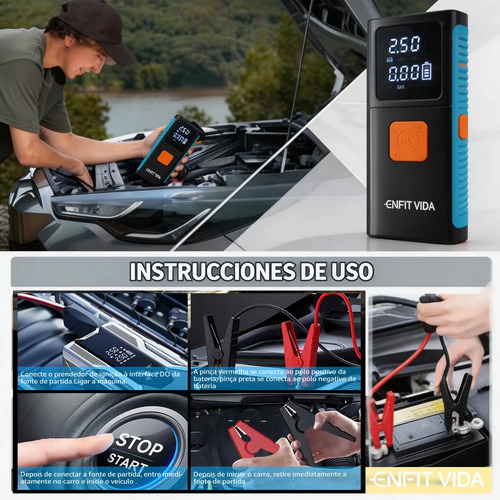 Auxiliar Partida Bateria Portátil Compressor Ar Emergência