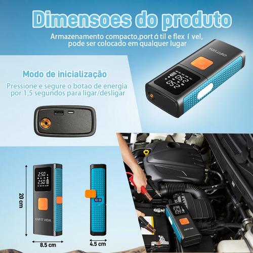 Auxiliar Partida Bateria Portátil Compressor Ar Emergência
