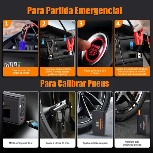 Auxiliar Partida Bateria Portátil Rápido Para Carro Moto