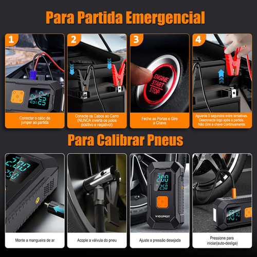 Auxiliar Partida Portátil Veicular Compressor Ar Emergência