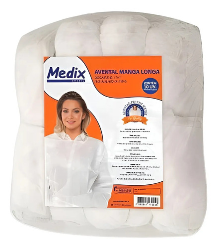 Avental descartavel 16g pacote 10 unidades medix manga longa