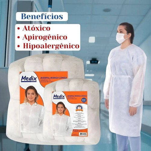 Avental Descartável 16g Pacote 10 Unidades Medix Manga Longa