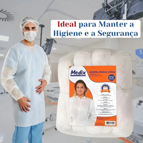 Avental Descartável 16g Pacote 10 Unidades Medix Manga Longa