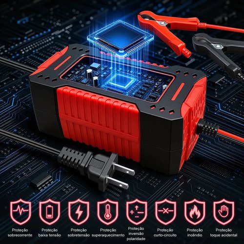 aweshine Carregador inteligente de bateria automotivo 12V portátil, para carro, moto, caminhão e bateria estacionária vermelho
