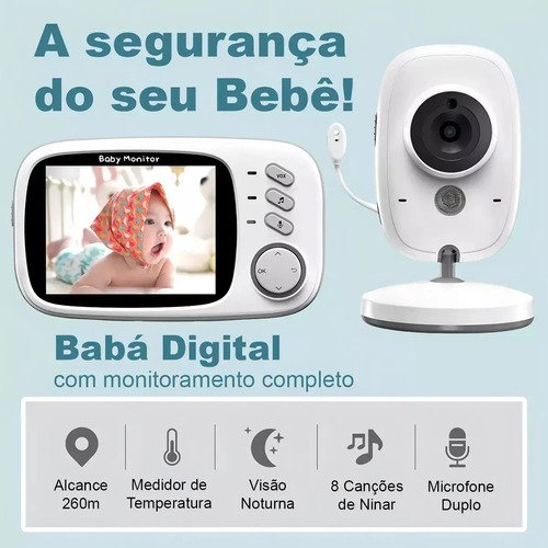 Baba Eletrônica Baby Monitor Vb603 Visão Noturna Dual Audio Cor Branco Estary Shop