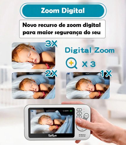 Babá Eletrônica TakTark BM612 Câmera Visão Noturna Zoom 3x Tela 4,3"