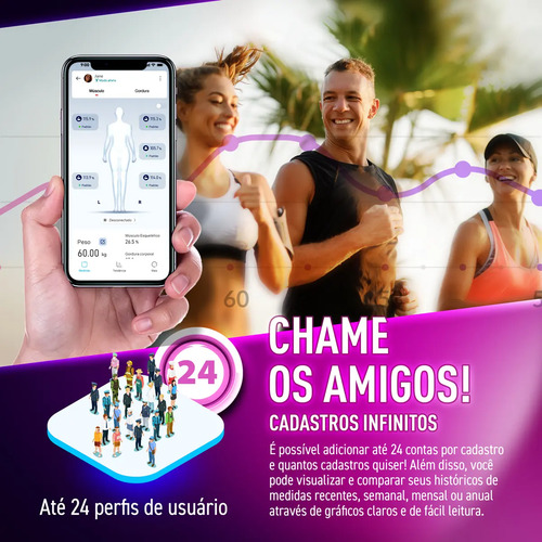 Balança Bioimpedância Corporal Digital 8 Sensores Profissional Bodyscan - Relaxmedic Cor Preto