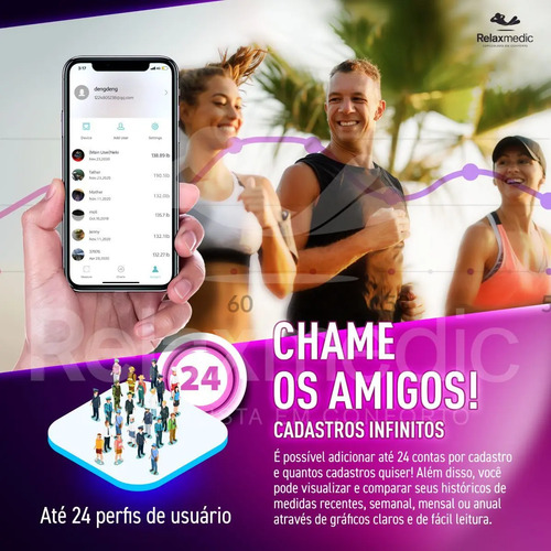 Balança Bioimpedância Corporal Digital Profissional 8 Eletrodos Bodyscan Pro - Relaxmedic Cor Branca