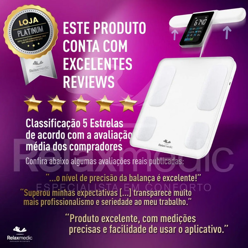 Balança Bioimpedância Corporal Digital Profissional 8 Eletrodos Bodyscan Pro - Relaxmedic Cor Branca