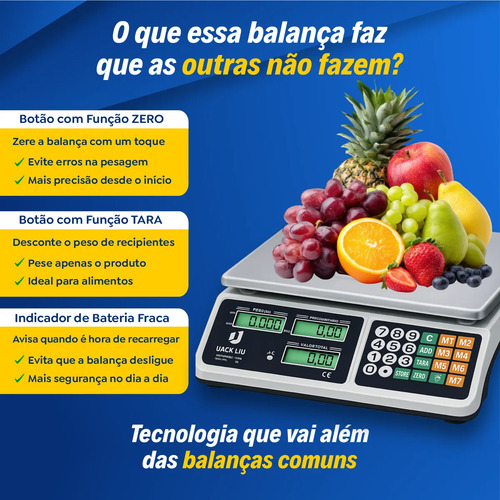 Balança Comercial 40kg Digital Display Duplo Bateria Hw