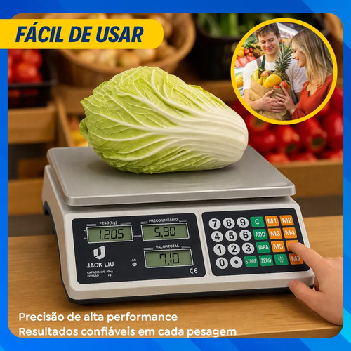 Balança Comercial 40kg Digital Display Duplo Bateria Hw