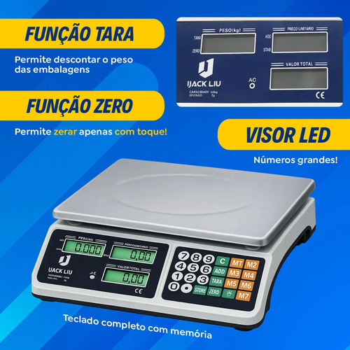 Balança Comercial 40kg Digital Display Duplo Bateria Hw
