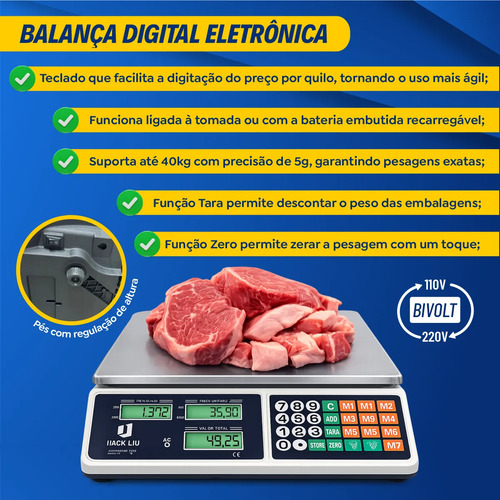 Balança Comercial 40kg Digital Display Duplo Bateria Hw