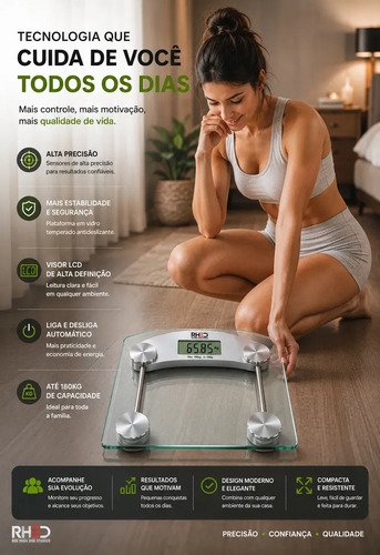Balança Corporal Digital Vidro Temperado Transparente Portátil pesagem Academia Nutricionista Balanca 180kg Dieta Treino Fitness Musculação Saúde Profissional Ou Domestico - Rhead Red High End Studios