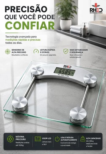 Balança Corporal Digital Vidro Temperado Transparente Portátil pesagem Academia Nutricionista Balanca 180kg Dieta Treino Fitness Musculação Saúde Profissional Ou Domestico - Rhead Red High End Studios