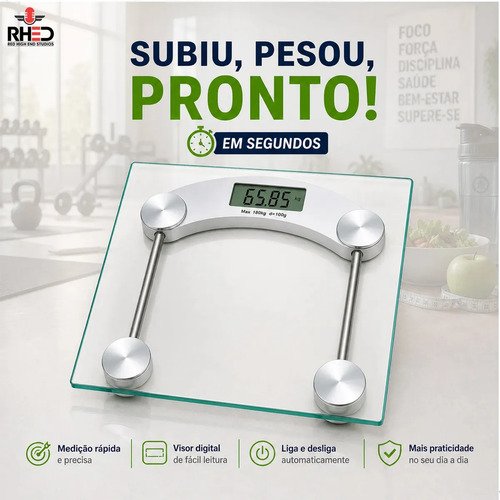 Balança Corporal Digital Vidro Temperado Transparente Portátil pesagem Academia Nutricionista Balanca 180kg Dieta Treino Fitness Musculação Saúde Profissional Ou Domestico - Rhead Red High End Studios