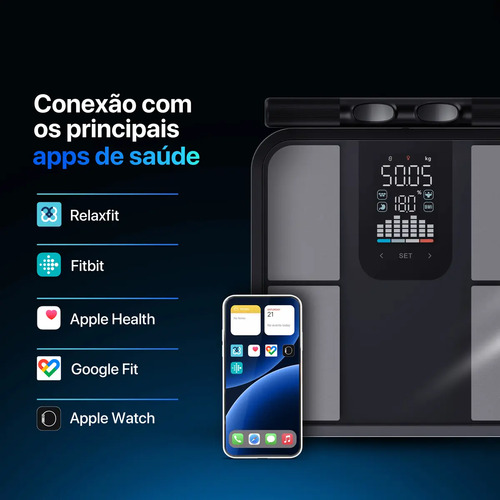 Balança De Bioimpedância 8 Sensores Relaxmedic Digital Preto