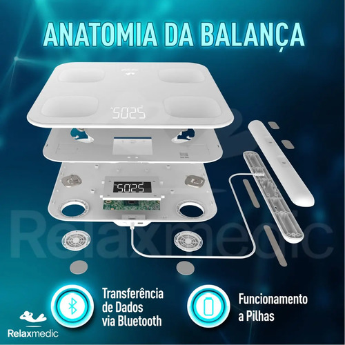 Balança De Bioimpedância Profissional 8 Sensores Digital App - Relaxmedic