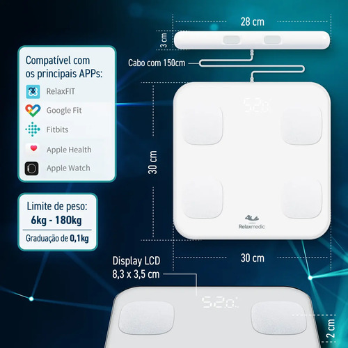 Balança De Bioimpedância Profissional 8 Sensores Digital App - Relaxmedic