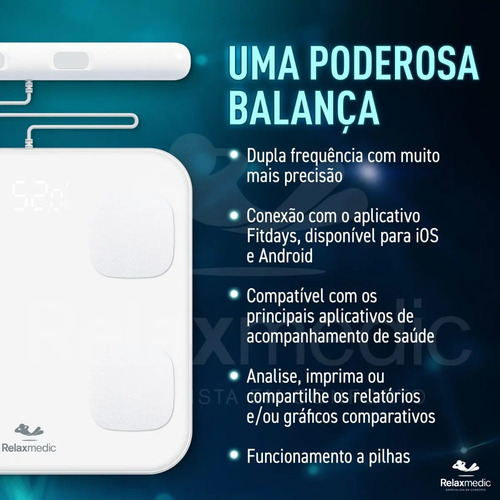 Balança De Bioimpedância Profissional 8 Sensores Digital App - Relaxmedic