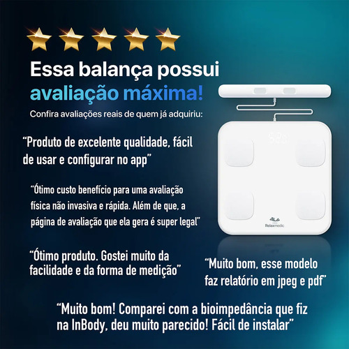 Balança De Bioimpedância Profissional 8 Sensores Digital App - Relaxmedic