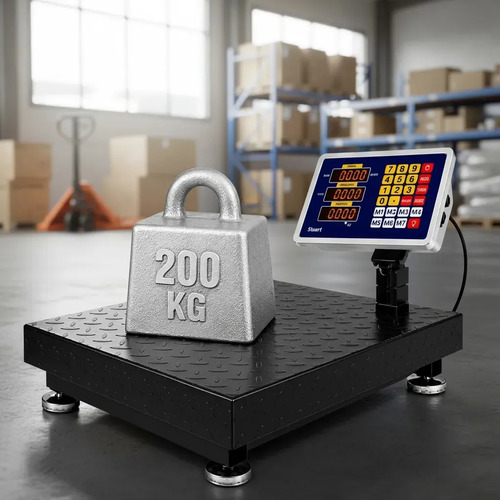 Balança De Plataforma Digital Suporta 200kg Com Base Antiderrapante Resistente 40x30cm C/ Visor Led Portátil Bivolt 110v 127v 220v - Bateria Integrada - Traduzida Em Português - Cor Cinza - Stuart