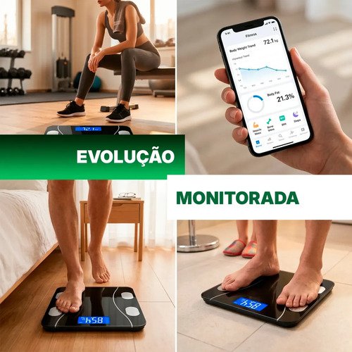 Balança Digital Corporal Bioimpedância Pholex Com Aplicativo Bluetooth Android e iOS Vidro Temperado Alta Capacidade Balança Academia Personal Banheiro Homologada Anatel