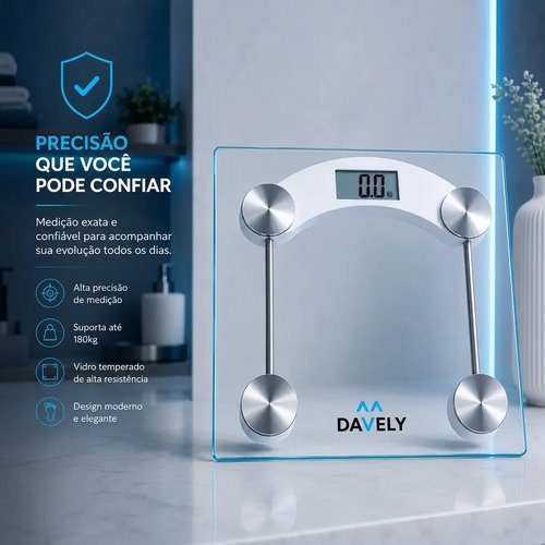 Balança Digital Corporal Vidro Temperado Alta Capacidade Balança De Banheiro Academia Portátil Pesagem Nutricionista Balanca 180kg Davely