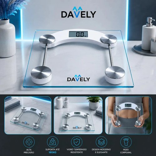 Balança Digital Corporal Vidro Temperado Alta Capacidade Balança De Banheiro Academia Portátil Pesagem Nutricionista Balanca 180kg Davely
