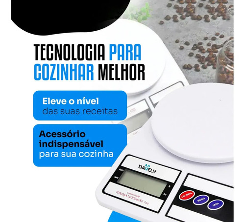 Balança Digital De Precisão 10kg Davely Cook Cozinha Para Uso Domestico E Profissional Fitness Ideal Para Dietas Treinos Alimentos Confeitaria Nutrição Branco