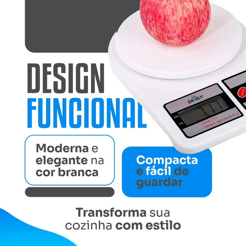 Balança Digital De Precisão 10kg Davely Cook Cozinha Para Uso Domestico E Profissional Fitness Ideal Para Dietas Treinos Alimentos Confeitaria Nutrição Branco