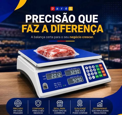 Balança Digital Eletrônica Comercial 40kg Precisão Comercio Loja Feira Mercado Azul Varejão Comerciante Marca Pares