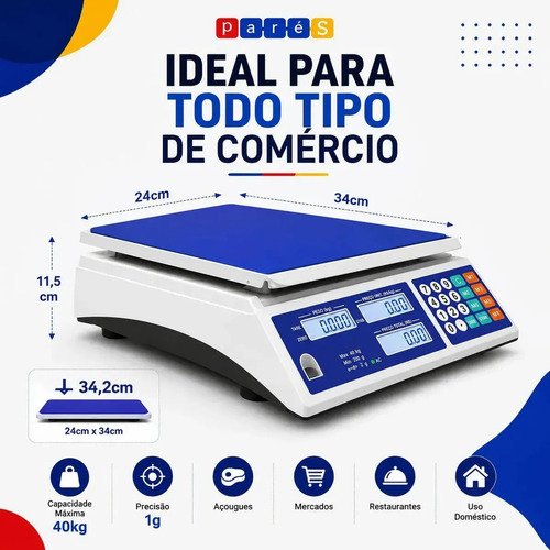 Balança Digital Eletrônica Comercial 40kg Precisão Comercio Loja Feira Mercado Azul Varejão Comerciante Marca Pares