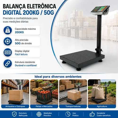Balança Digital Plataforma 200kg Com Tecla Tara E Zero Led