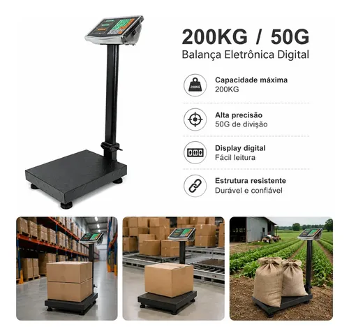 Balança Digital Plataforma 200kg Com Tecla Tara E Zero Led