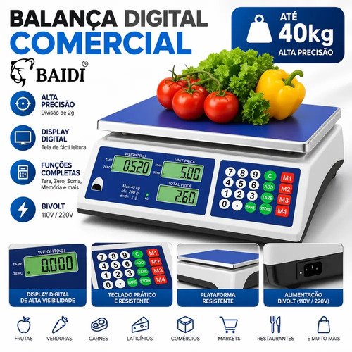 Balanca digital preco eletronico comercial 40kg precisao com