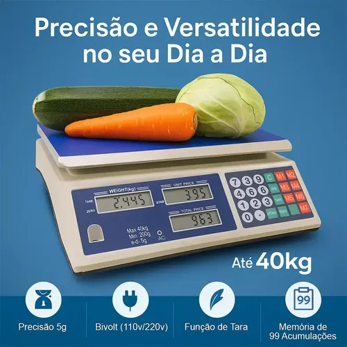 Balança Eletronica Digital 40kg Alta Precisão Bateria