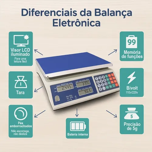 Balança Eletronica Digital 40kg Alta Precisão Bateria