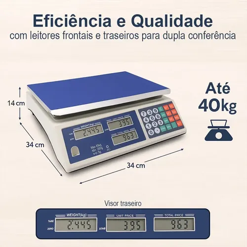 Balança Eletronica Digital 40kg Alta Precisão Bateria