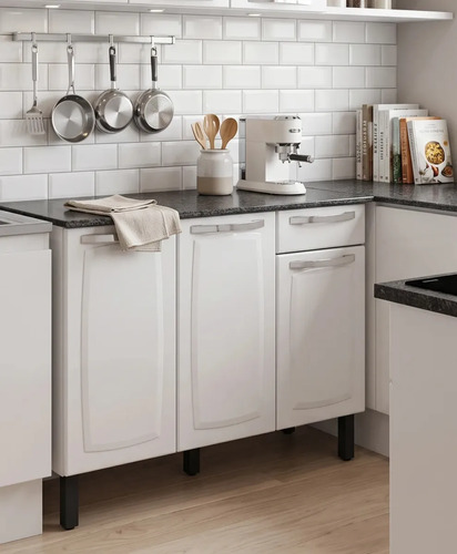 Balcão de Cozinha Itatiaia Aço 3 Portas 1 Gaveta Com Tampo de 105 CM Modelo Rose Branco Neve
