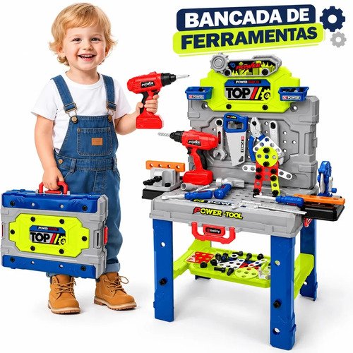 Bancada ferramentas infantil 132 pecas com furadeira realist