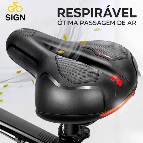 Banco Bike Selim Grande Para Bicicleta Super Comfort Molas Vazado Gel Tech Com Refletor Spinning Mtb Confortável Resistente Cor Preto Sign
