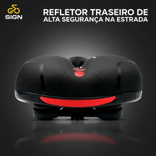 Banco Bike Selim Grande Para Bicicleta Super Comfort Molas Vazado Gel Tech Com Refletor Spinning Mtb Confortável Resistente Cor Preto Sign