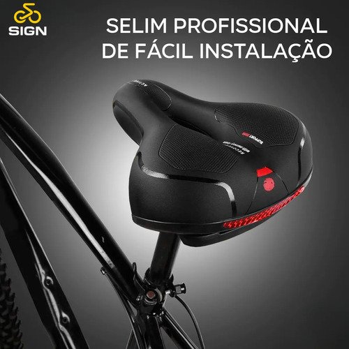 Banco Bike Selim Grande Para Bicicleta Super Comfort Molas Vazado Gel Tech Com Refletor Spinning Mtb Confortável Resistente Cor Preto Sign