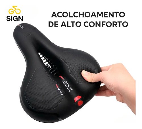 Banco Bike Selim Grande Para Bicicleta Super Comfort Molas Vazado Gel Tech Com Refletor Spinning Mtb Confortável Resistente Cor Preto Sign