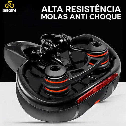 Banco Bike Selim Grande Para Bicicleta Super Comfort Molas Vazado Gel Tech Com Refletor Spinning Mtb Confortável Resistente Cor Preto Sign