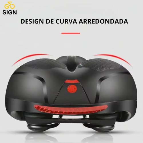 Banco Bike Selim Grande Para Bicicleta Super Comfort Molas Vazado Gel Tech Com Refletor Spinning Mtb Confortável Resistente Cor Preto Sign