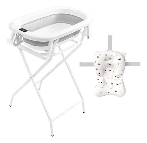 Banheira bebe dobravel com suporte termometro e almofada cor