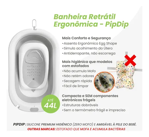 Banheira De Bebê Dobrável 45l Com Redutor De Assento Pipdip