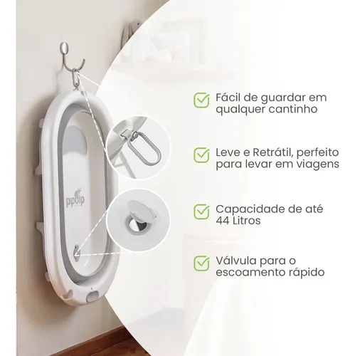 Banheira De Bebê Dobrável 45l Com Redutor De Assento Pipdip